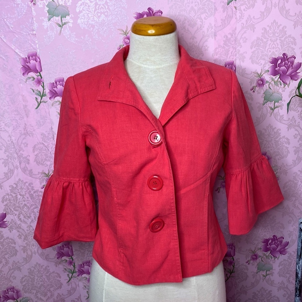 🌷 San Francisco 🌷 Linen Blend Ruffle Sleeve Blazer Jacket